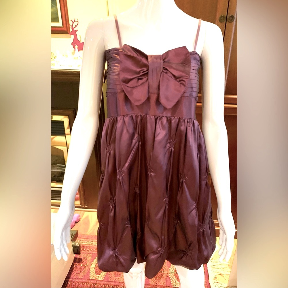 Dried rose color mini prom dress large Bow elastic top spagetthi straps US Small